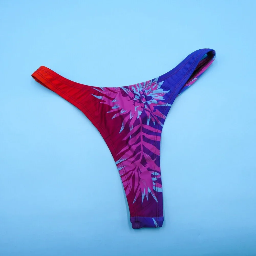 B‎ FYNE XL Multi Tropical Brazilian Deep Cut Thong Bikini Bottom Beach Swimwear